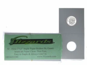 50 Cardboard/Mylar 2x2 Coin Holder Flips for Dime 17.9mm, by Guardhouse - Picture 1 of 3