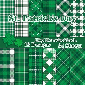 24 Sheets St. Patrick'S Day Pattern Paper, Single-Sided Green Plaid Scrapbook Pa - Picture 1 of 8