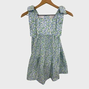 Little English Little Girl's Blue Green Floral Bow Detail Dress Size 7 - Picture 1 of 8