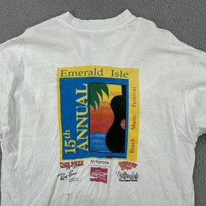 Vtg Hanes Beefy-T XL White Single Stitch Shirt Made In USA Emerald Isle NC Fest - Picture 1 of 24