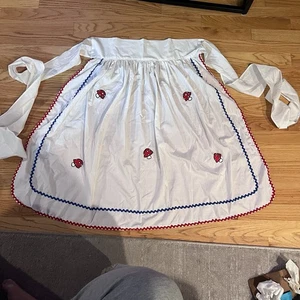 MCM Handmade White Half Apron Mushrooms  30”Long/ 38” Wide Cottagecore - Picture 1 of 8