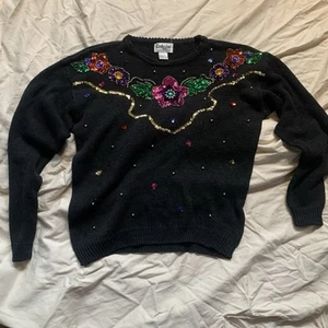 Exklusiver Import Pullover Pulli Gr. L Damen Vintage 80er Jahre Pailletten Strick - Bild 1 von 18