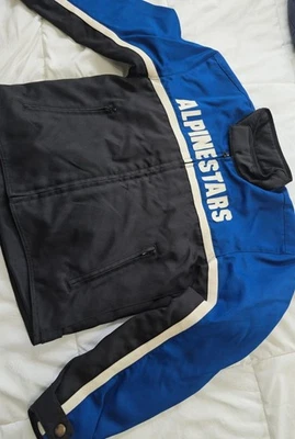 复古 2000 年代 Alpinestars 摩托车骑行夹克蓝色和黑色 — 第 1/4 张图片