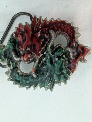 De Colección Cinturón Hebilla Dragón Esmalte Rojo Verde Boho Motociclista Rocker Fantasía Asiática Máxima Foto 1 de 4