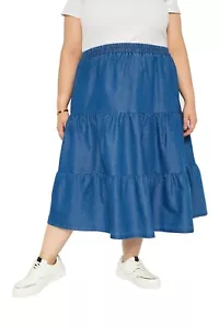 Para mujeres Talla Grande Denim Midi Falda Moda Informal Jeans Vestido Elástico Cintura Alta - Imagen 1 de 8