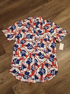 Pabst Blue Ribbon Shirt Men's M Multicolor Button Short Sleeve PBR Beer Logo - Picture 1 of 6
