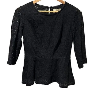 Moulinette Soeurs Lace Peplum Top 3/4 Sleeve Black Blouse Size 10 - Picture 1 of 7