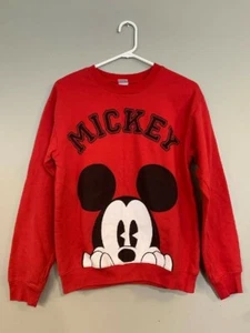 Disney Mickey Mouse Women’s Juniors Print  Red Crew Neck Sweat Shirt Sz S 3/5 - Picture 1 of 3