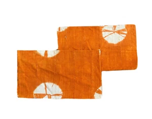 Rare Pair of African Bogolan Mud Cloth Shams Pillowcases Vintage Orange White 2 - Picture 1 of 6