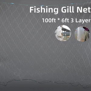 100 ft Length 6 ft Depth Fishing Net 3 Layer Nylon Trap with Floats Gill Net New - Picture 1 of 14
