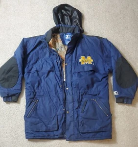 Vintage 90’s Michigan Wolverines Starter Jacket Parka Size XL Puffer Hooded LESEN - Bild 1 von 12