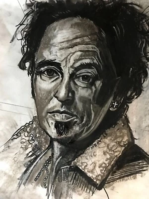 Carbón arte retrato dibujo Bruce Springsteen el Jefe por Mark Robinson 14x11 Foto 1 de 3