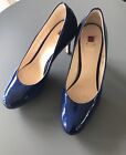 High Navy Designer  Leather Patent Heel Party Evening Shoes UK 5.5 US 8 D 8.5