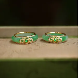 1PC Jade Rings for Women Green Amulet Carved Jewelry Stone 925 Silver Natural - Picture 1 of 5