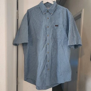 Carhartt Short Sleeve Shirt Men's Lg Tall Leather Pocket Patch Blue Plaid Button - Picture 1 of 8