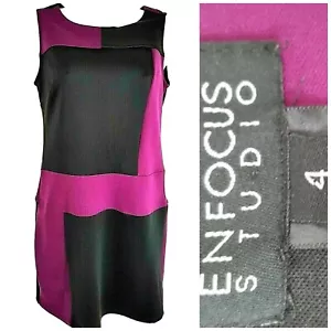 Vestido Enfocus Talla 4 Mujer Sin Mangas Púrpura Negro Color Block Años 70 Tema Tejido - Imagen 1 de 14