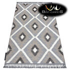 Modern Designer Rug MAROC with fringes, diamonds, shaggy, maroccan GREY / WHITE
