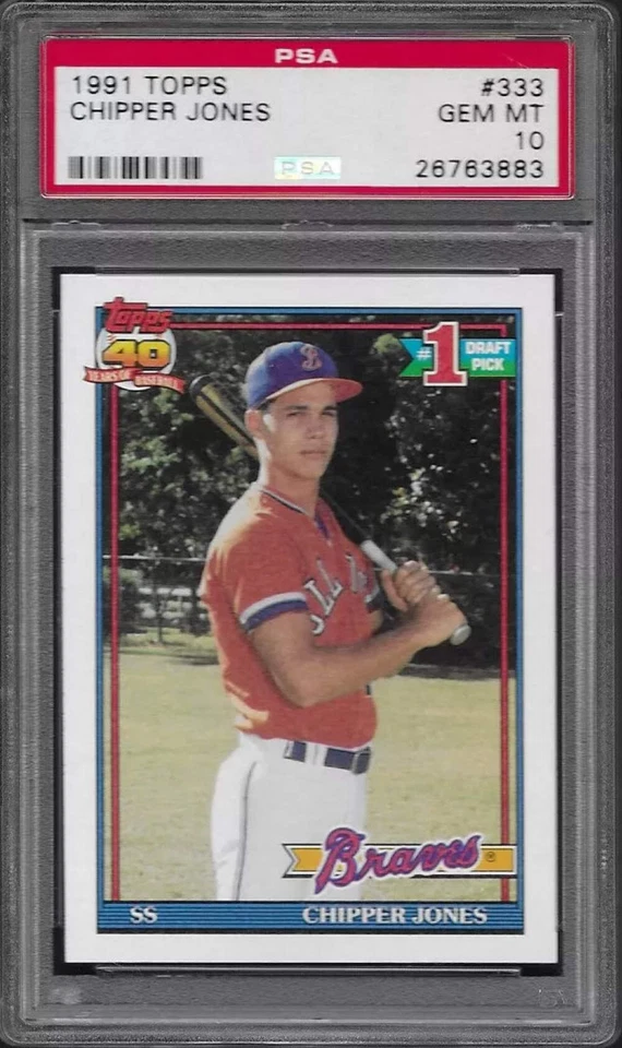 Tarjeta de béisbol graduada 1991 Topps Chipper Jones #333 novato radiocontrol PSA 10 gemas como nueva Foto 1 de 1