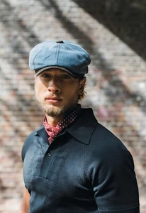 Dasmarca LUCCA linen summer bakerboy newsboy cap with leather peak - Picture 1 of 22