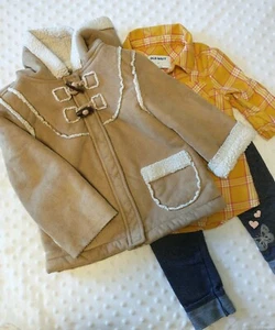 Toddler Girls Old Navy Faux Suede Jacket Yellow Flannel Top Leggings 2T - Picture 1 of 6
