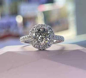 2Ct Round Lab-Created Diamond Engagement Wedding Ring Set 14K White Gold Plated - Picture 1 of 8