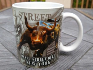 TAZA DE CAFÉ BLANCO NEW YORK WALL STREET BULL MARKET 11 OZ BROADWAY - Imagen 1 de 4
