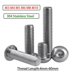 Button Head Screws Allen Key Socket Bolts 304 Stainless Steel M3 M4 M5 M6 M8 M10 - Picture 1 of 81