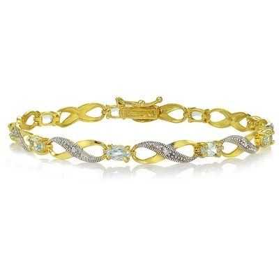 Gold Tone over Sterling Silver Blue Topaz and Diamond Accent Infinity Bracelet - Image 1 of 3