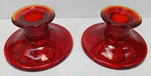 Vintage Homco Ruby Amberina Flower Pair of Candlestick Holders - Picture 1 of 3