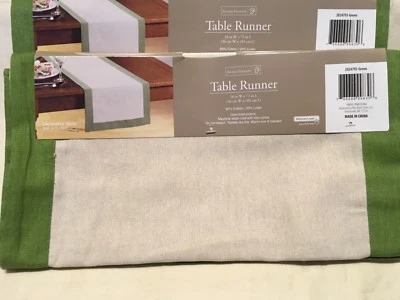 NEW 72" x 14" Table Runner Green Edge Natural Cotton Blend by HomeTrends   - Image 1 of 4
