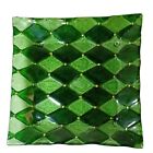 MCM Glass Dish Green Diamond Pattern Gold Accents Harlequin Festive Holiday
