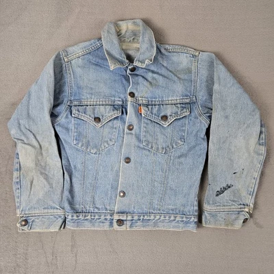 Chaqueta Jean Vintage Levi's 70705-0317 Naranja Tab Azul Hecha en EE. UU. Años 70 Jóvenes Niños Foto 1 de 4