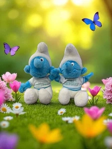 SMURF Vintage 1979 Azul 10" Peluche Wallace Berrie & Co Conjunto 2 Camisa Feliz Cumpleaños - Imagen 1 de 5