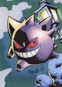 Pokemon ORIGINALE - Gengar 1/1 carta schizzo disegnata a mano PSC fan art - Foto 1 di 3