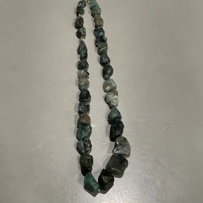 Vintage 14 K /Emerald Natural Boulder Nugget Graduated Bead Necklace Gold Clasp  - Image 1 of 4
