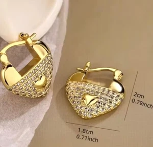 Earrings Luxurious Heart-Shaped Hoop Earrings with Sparkling Synthetic Stones - Picture 1 of 3