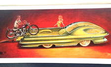 Signed Keith WEESNER poster vtg Harley PanHead Chopper Hot Rod Pickup print bike