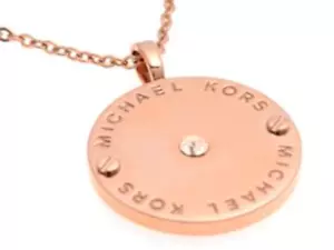 Michael Kors Womens Rose Gold MK Logo Disk Necklace Crystal Chip MKJ2656791 +BOX - Picture 1 of 12
