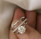 His & Her 2Ct Round Lab-Created Diamond 14K White Gold Engagement Trio Ring Set