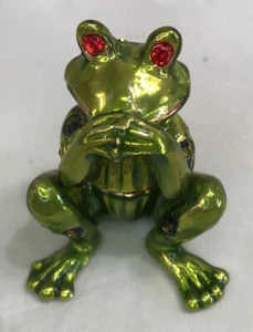 Beautiful Cloisonné Enamel and Jeweled ~ SITTING FROG ~ Trinket / Pill Box - Bild 1 von 7