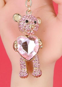 Oso de peluche brillante con diamantes de imitación con corazón colgante llavero coche llavero 3,5 L - Imagen 1 de 5