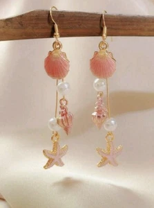 Boucle D'oreille Thème Mer, Océan, Rose, Environ 8 Cm, Neuf - Picture 1 of 1