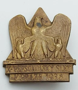 SOKOL, FALCON, X. SKY SLET V PRAZE 1938. Czechoslovaki antique badge - Picture 1 of 3
