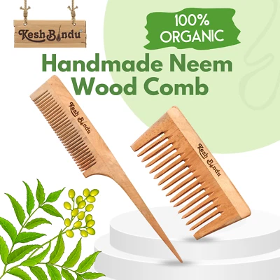 Peines de madera desenredadores de pelo de sándalo verde 100 % natural hechos a mano de neem Foto 1 de 4