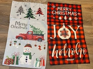 Christmas Placemats Set of 6 Buffalo Plaid Red Truck Dining Table Mats Snowman - Picture 1 of 3