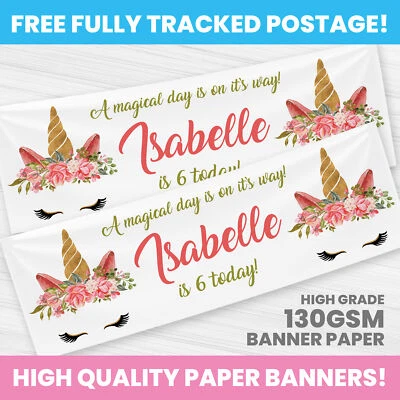 UNICORNIO PRINCESAS PERSONALIZADAS PANCARTAS DE CUMPLEAÑOS DECORACIÓN FIESTA BANDERAS Foto 1 de 3