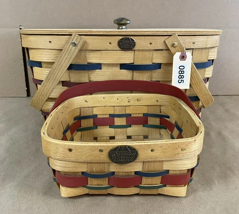 🥪 Lot Peterboro Wooden Leather Accent Picnic Basket Insert Organizer Patriotic Cover