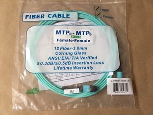 USConnec 3M MTP Female to MTP Female OM4 Corning Glass 12 Fiber Optic Cable - Afbeelding 1 van 3