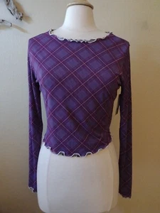 BP durchsichtiges Langarmshirt gefüttert lila Rüschensaum Größe Large - Bild 1 von 15