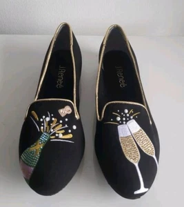 J Renée Suede Embroidered Rhinestone Dressy Black Flat Loafers Size 6 - Picture 1 of 7